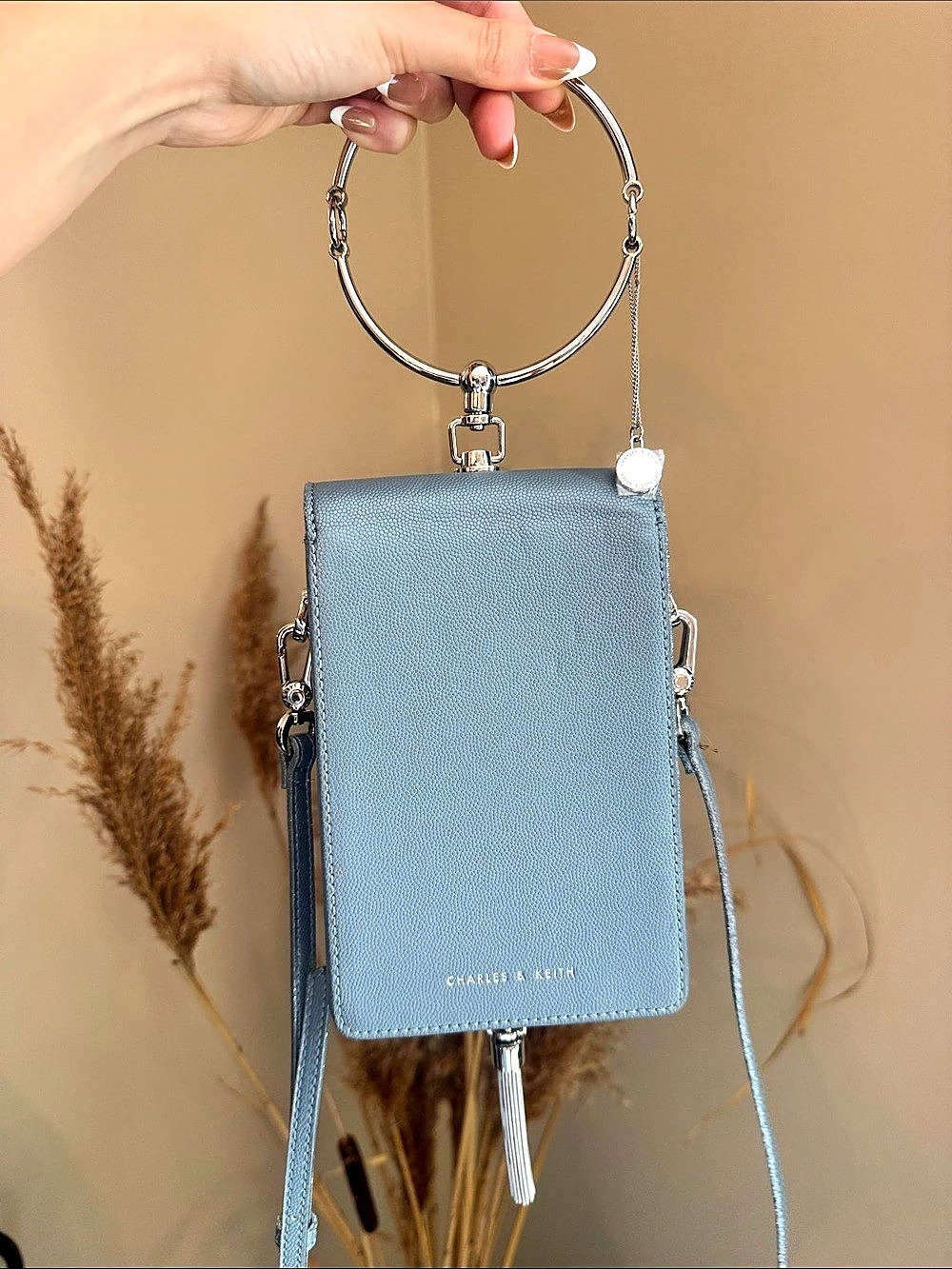 Charles & Keith Blue Ring Handle Crossbody Bag